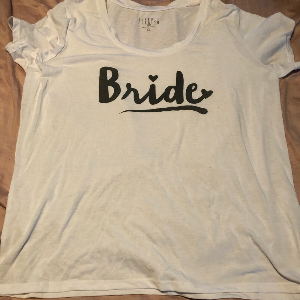 White “Bride” tee with grey lettering - size xl